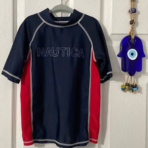 Nautica Rash Guard Size Boys Medium 5/6 Red White & Navy ♥️🤍💙 UV Protection